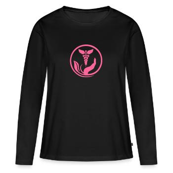 Main bienveillante et Caducée rose - T-shirt manches longues Premium bio Femme - noir - Devant - Julia (174cm)