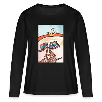 Visage du soleil en dessin au trait - T-shirt manches longues Premium bio Femme - noir - Devant - Julia (174cm)