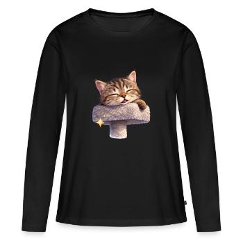 Chat satisfait sur un griffoir - T-shirt manches longues Premium bio Femme - noir - Devant - Julia (174cm)