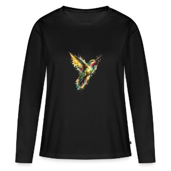 Colibri de géométrie sauvage - T-shirt manches longues Premium bio Femme - noir - Devant - Julia (174cm)