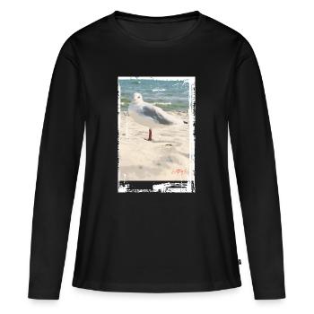 Photo d’oiseau échassier : mer du Nord, mouette, plage, mer Baltique - T-shirt manches longues Premium bio Femme - noir - Devant - Julia (174cm)