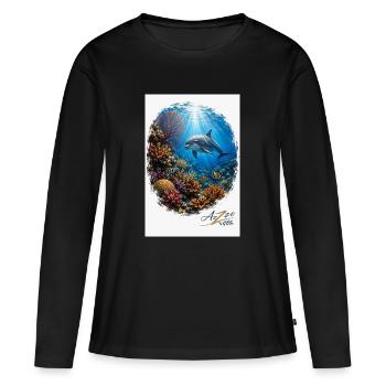 Unterwasser-Delfinenszene im Korallenwald - Frauen Premium Bio Langarmshirt - Schwarz - Vorne - Julia (174cm)