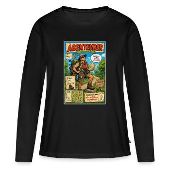 Abenteurer – immer ausgetretene Pfade verlassen - Frauen Premium Bio Langarmshirt - Schwarz - Vorne - Julia (174cm)