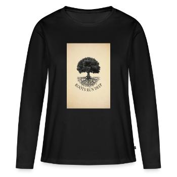 Roots Run Deep – Tree Poster Vintage - Women's Premium Organic Long Sleeve Shirt - black - Front - Julia (174cm)