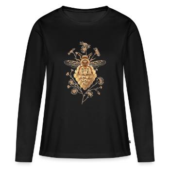 Goldene Biene auf Honigwaben - Frauen Premium Bio Langarmshirt - Schwarz - Vorne - Julia (174cm)