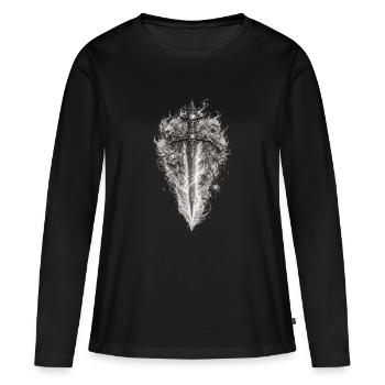 Flaming Skull Sword Gothic Grafik - Frauen Premium Bio Langarmshirt - Schwarz - Vorne - Julia (174cm)