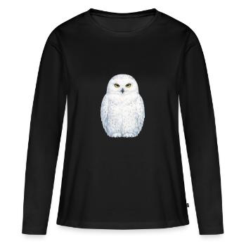 Illustration aquarelle de la chouette blanche - T-shirt manches longues Premium bio Femme - noir - Devant - Julia (174cm)