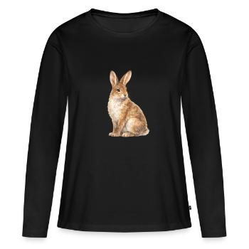 Motif du lapin aquarelle - T-shirt manches longues Premium bio Femme - noir - Devant - Julia (174cm)