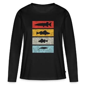 Angler Vintage - T-shirt manches longues Premium bio Femme - noir - Devant - Julia (174cm)
