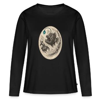 Monstre des profondeurs marines – illustration - T-shirt manches longues Premium bio Femme - noir - Devant - Julia (174cm)