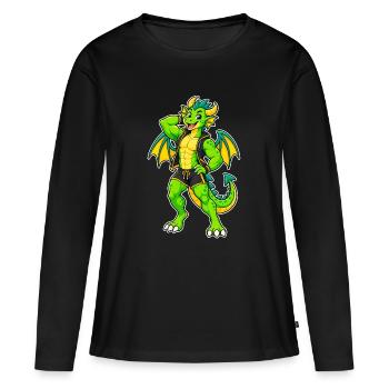 Héros dragon vert en cuir - T-shirt manches longues Premium bio Femme - noir - Devant - Julia (174cm)