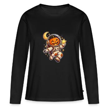 Kürbis-Astronaut - Frauen Premium Bio Langarmshirt - Schwarz - Vorne - Julia (174cm)