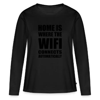 Wifi maison noir - T-shirt manches longues Premium bio Femme - noir - Devant - Julia (174cm)
