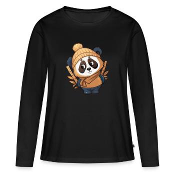 Panda mignon avec écharpe et chapeau à pompon. - T-shirt manches longues Premium bio Femme - noir - Devant - Julia (174cm)