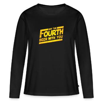 Que la 4ème bière avec vous! - T-shirt manches longues Premium bio Femme - noir - Devant - Julia (174cm)