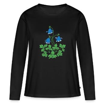 Columbine en bleu et vert - T-shirt manches longues Premium bio Femme - noir - Devant - Julia (174cm)