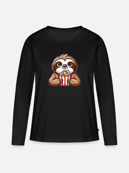 Funny Sloth Popcorn Cinema Movie - Women's Premium Organic Long Sleeve Shirt - black