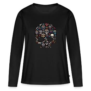 Motif de crâne décoratif coloré - T-shirt manches longues Premium bio Femme - noir - Devant - Julia (174cm)