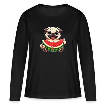 Pug with Melon Cute Cartoon - Women's Premium Organic Long Sleeve Shirt - black - Front - Julia (174cm)