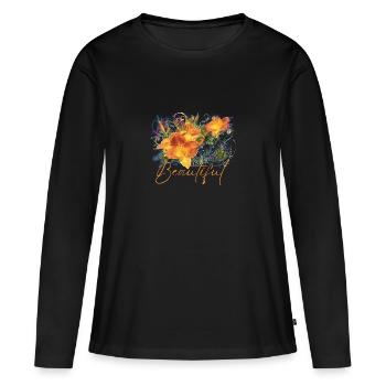 Fleurs Beautiful Kali - T-shirt manches longues Premium bio Femme - noir - Devant - Julia (174cm)