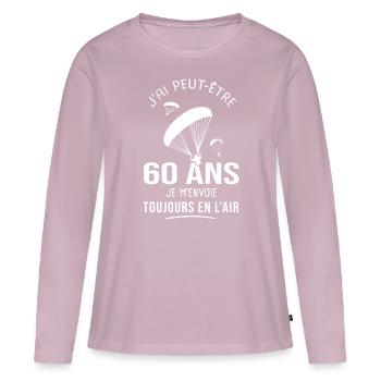 60 ans parapente humour anniversaire parapentistes - T-shirt manches longues Premium bio Femme - rose poudré - Devant - Julia (174cm)