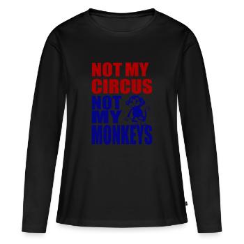 Pas mon cirque pas mes singes 1- Pas mon cirque - T-shirt manches longues Premium bio Femme - noir - Devant - Julia (174cm)