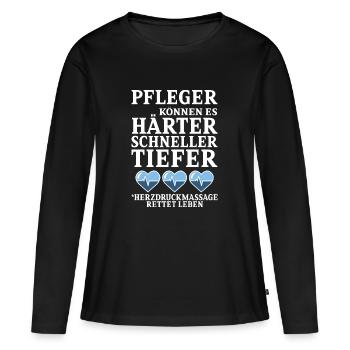 PFLEGER - Frauen Premium Bio Langarmshirt - Schwarz - Vorne - Julia (174cm)