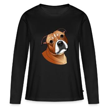 Staffy fauve - T-shirt manches longues Premium bio Femme - noir - Devant - Julia (174cm)