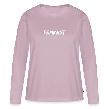 Féministe, féministe, féminisme - T-shirt manches longues Premium bio Femme - rose poudré - Devant - Julia (174cm)