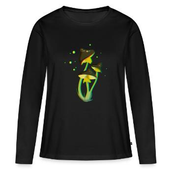 Dessin Champignon Trippy Fluo 3D et Psychédélique - T-shirt manches longues Premium bio Femme - noir - Devant - Julia (174cm)