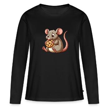 Biscuit mignon à grignoter la souris - T-shirt manches longues Premium bio Femme - noir - Devant - Julia (174cm)