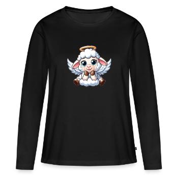 Weißes Schaf Lamm Engel mit Flügeln - Frauen Premium Bio Langarmshirt - Schwarz - Vorne - Julia (174cm)