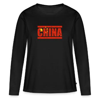 Chine - T-shirt manches longues Premium bio Femme - noir - Devant - Julia (174cm)