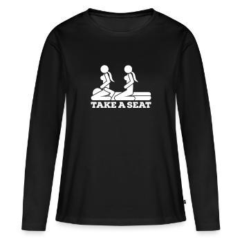Prenez place - Position sexuelle - Pictogramme trio - T-shirt manches longues Premium bio Femme - noir - Devant - Julia (174cm)