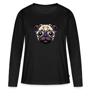 Carlin ringard avec des lunettes - T-shirt manches longues Premium bio Femme - noir - Devant - Julia (174cm)
