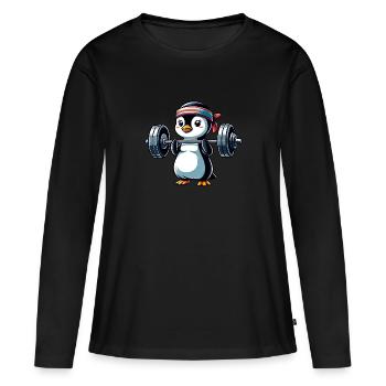 Fitness Penguin Haltères Entraînement Développé couché - T-shirt manches longues Premium bio Femme - noir - Devant - Julia (174cm)