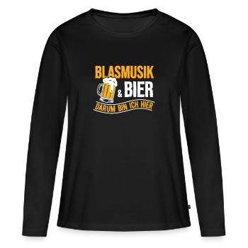 Musique de soufflage et de bière C’est moi Ici Musicien - T-shirt manches longues Premium bio Femme - noir - Devant - Julia (174cm)