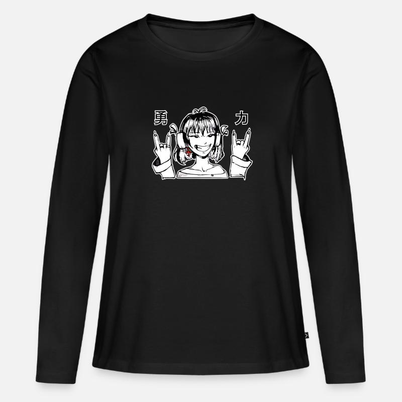 Taffes Mädchen mit Kopfhörern - Frauen Premium Bio Langarmshirt - Schwarz