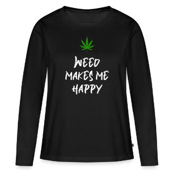 l’herbe me rend heureux cannabis marijuana - T-shirt manches longues Premium bio Femme - noir - Devant - Julia (174cm)