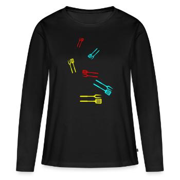 Grilles tongs Grill Symbole - T-shirt manches longues Premium bio Femme - noir - Devant - Julia (174cm)