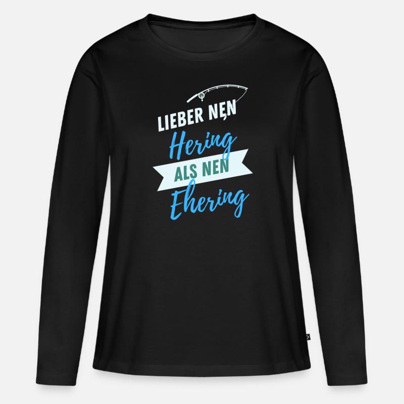 Lieber nen Hering als nen Ehering - Frauen Premium Bio Langarmshirt - Schwarz