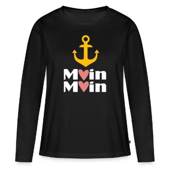 Moin Herz Anker Plattdeutsch - Frauen Premium Bio Langarmshirt - Schwarz - Vorne - Julia (174cm)