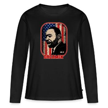 MARTIN LUTHER KING - T-shirt manches longues Premium bio Femme - noir - Devant - Julia (174cm)