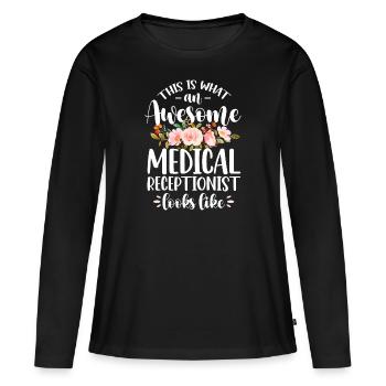 Travailleur médical de l’accueil hospitalier - Centre médical - T-shirt manches longues Premium bio Femme - noir - Devant - Julia (174cm)