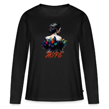 Schmetterling Frau / Girl mit Hoffnung - Frauen Premium Bio Langarmshirt - Schwarz - Vorne - Julia (174cm)