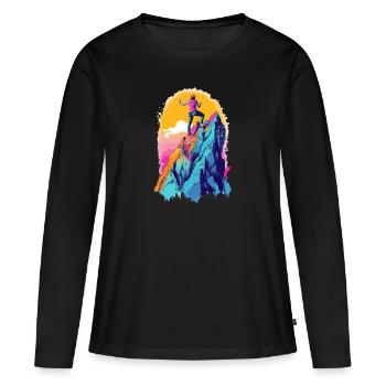 Eric beim Wandern - Frauen Premium Bio Langarmshirt - Schwarz - Vorne - Julia (174cm)