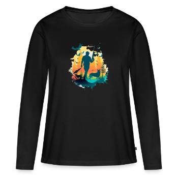 Marc Le chasseur - T-shirt manches longues Premium bio Femme - noir - Devant - Julia (174cm)