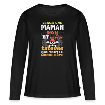 Maman sexy tatouée - T-shirt manches longues Premium bio Femme - noir - Devant - Julia (174cm)