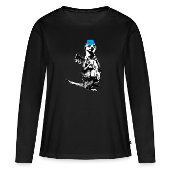Suricate Guitariste White BG Cyan Hat - T-shirt manches longues Premium bio Femme - noir - Devant - Julia (174cm)