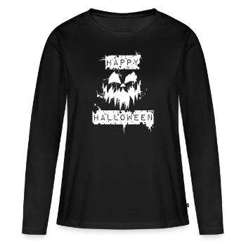 Kuerbis Happy Halloween Pumpkin weiss - Frauen Premium Bio Langarmshirt - Schwarz - Vorne - Julia (174cm)